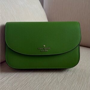 Kate Spade Kristi Turtle Green Leather Chain Flap Crossbody Bag
